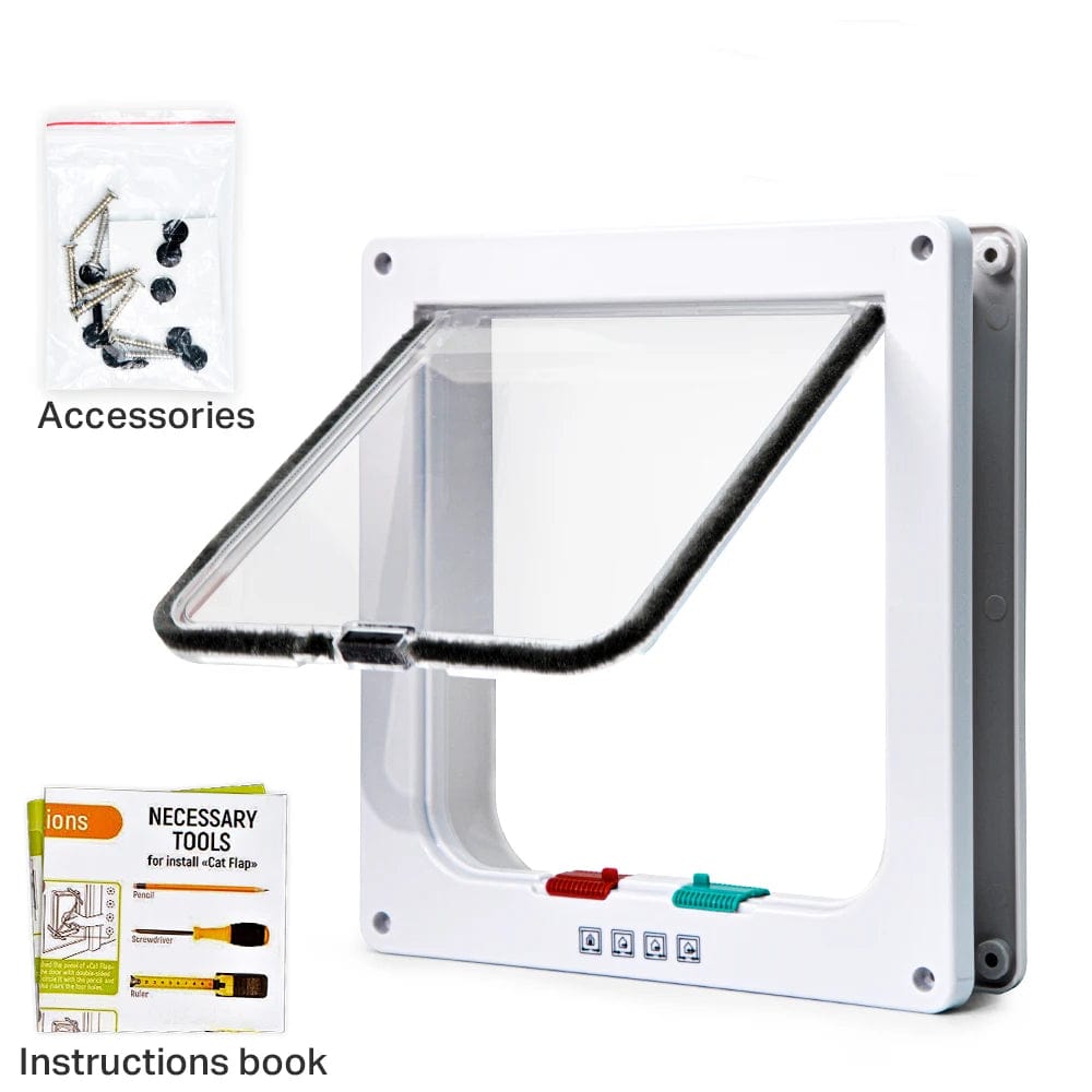 Smart Pet Door - 4 Way Locking ABS Plastic Cat Flap Door with Security Lock - Homebound Essentials