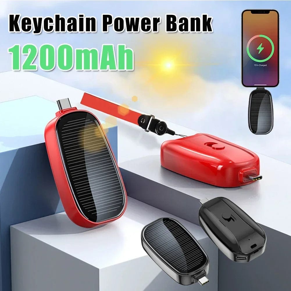 SolarCharge Mini: 1200mAh Solar - Powered Keychain Phone Charger, Portable Type - C Wireless Power Bank for iPhone, Samsung - Homebound Essentials