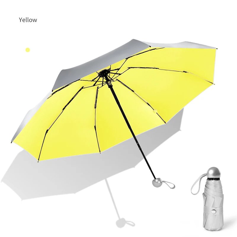 Titanium Silver 8 Ribs Pocket Mini Umbrella: Anti - UV Sun Umbrella, UPF Protection - Homebound Essentials