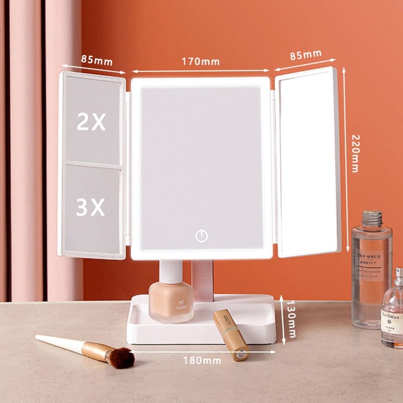 Tri - Folded LED Makeup Touch Screen Adjustable Cosmetic Mirror - Homebound Essentials