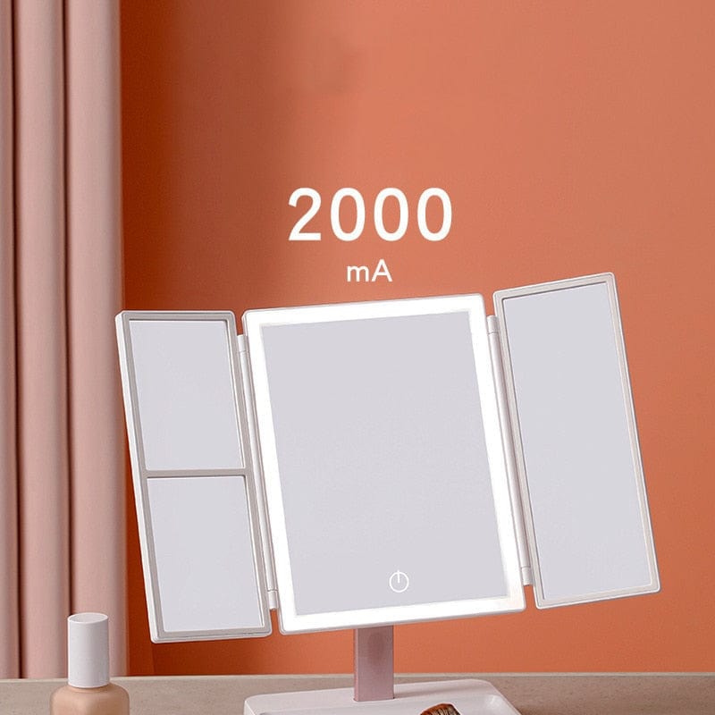 Tri - Folded LED Makeup Touch Screen Adjustable Cosmetic Mirror - Homebound Essentials