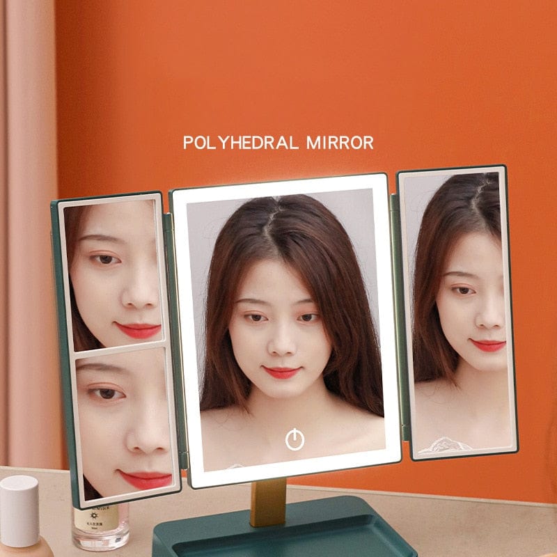 Tri - Folded LED Makeup Touch Screen Adjustable Cosmetic Mirror - Homebound Essentials