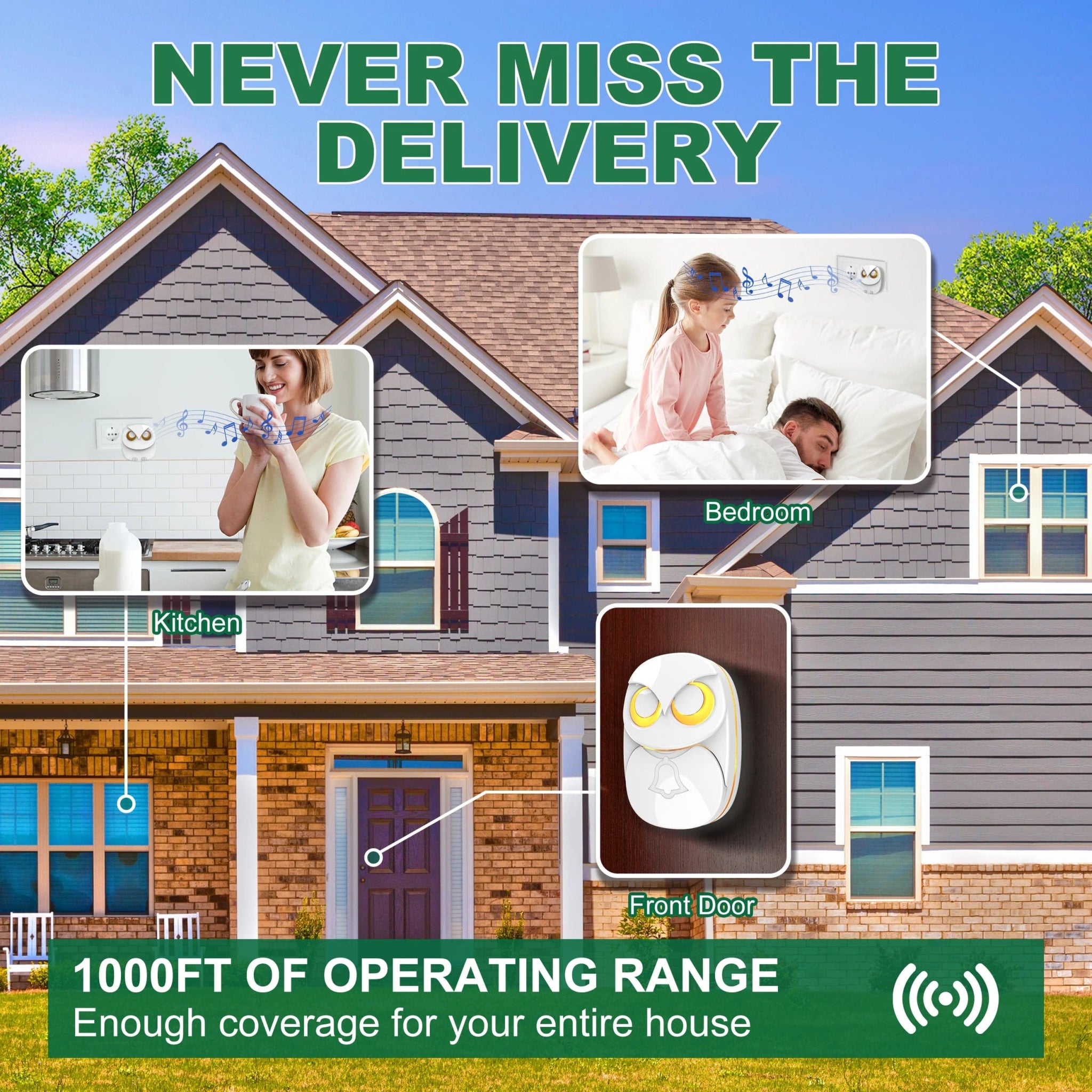 Wireless Doorbell Chime - 300 Meters Long Range, Waterproof Outdoor Home Door Bell - Homebound Essentials