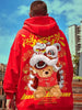 Y2K Lion Dance Fleece Hoodie: Autumn Men's Y2K Hooded Sweatshirt | Lion Dance Bear Graphic | Hip Hop Warm Fleece Hoodie - Homebound Essentials